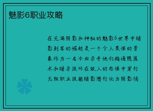 魅影6职业攻略